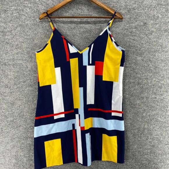 SheIn Dress Women L large Blue Geometric Shift Short V-Neck Sleeveless Casual - Picture 1 of 7